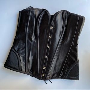 Living Dead Souls Black Satin Metal Front Clasp Boned Strapless Corset Top Large